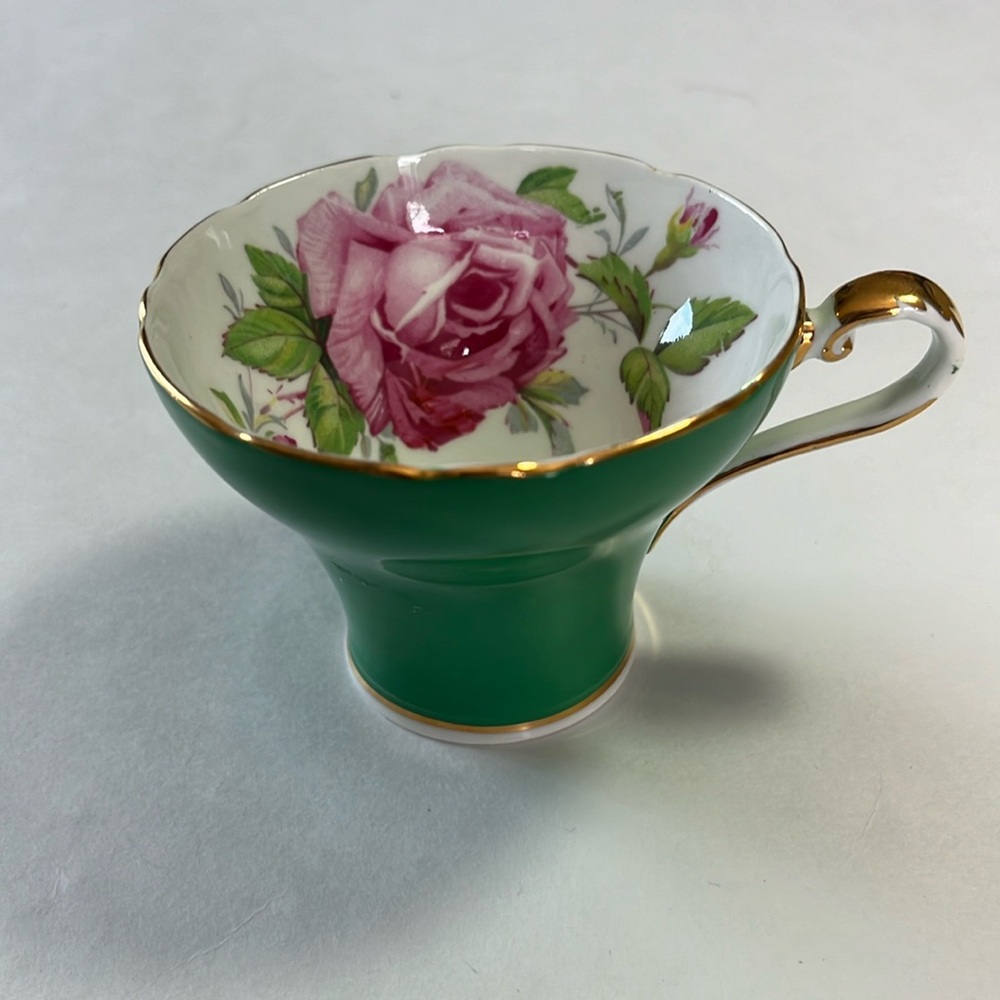 Vintage 1930’s Aynsley bone china tea cup cabbage pink rose corset shape green
